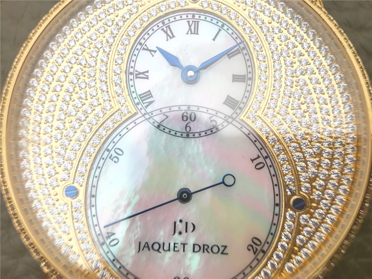雅克德羅大秒針繫列J014013226鑲鉆滿天星18k金白色皮帶男錶￥4980元-高仿雅克德羅
