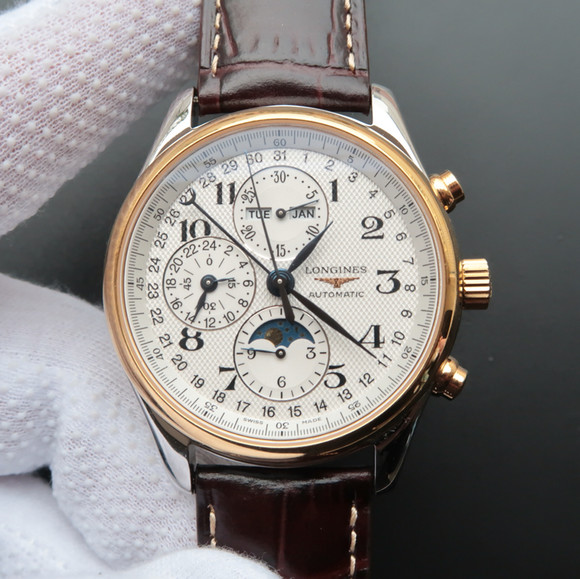 高仿浪琴名匠八針L2.773.4.78.6八針月相白面金殼手錶￥4680元