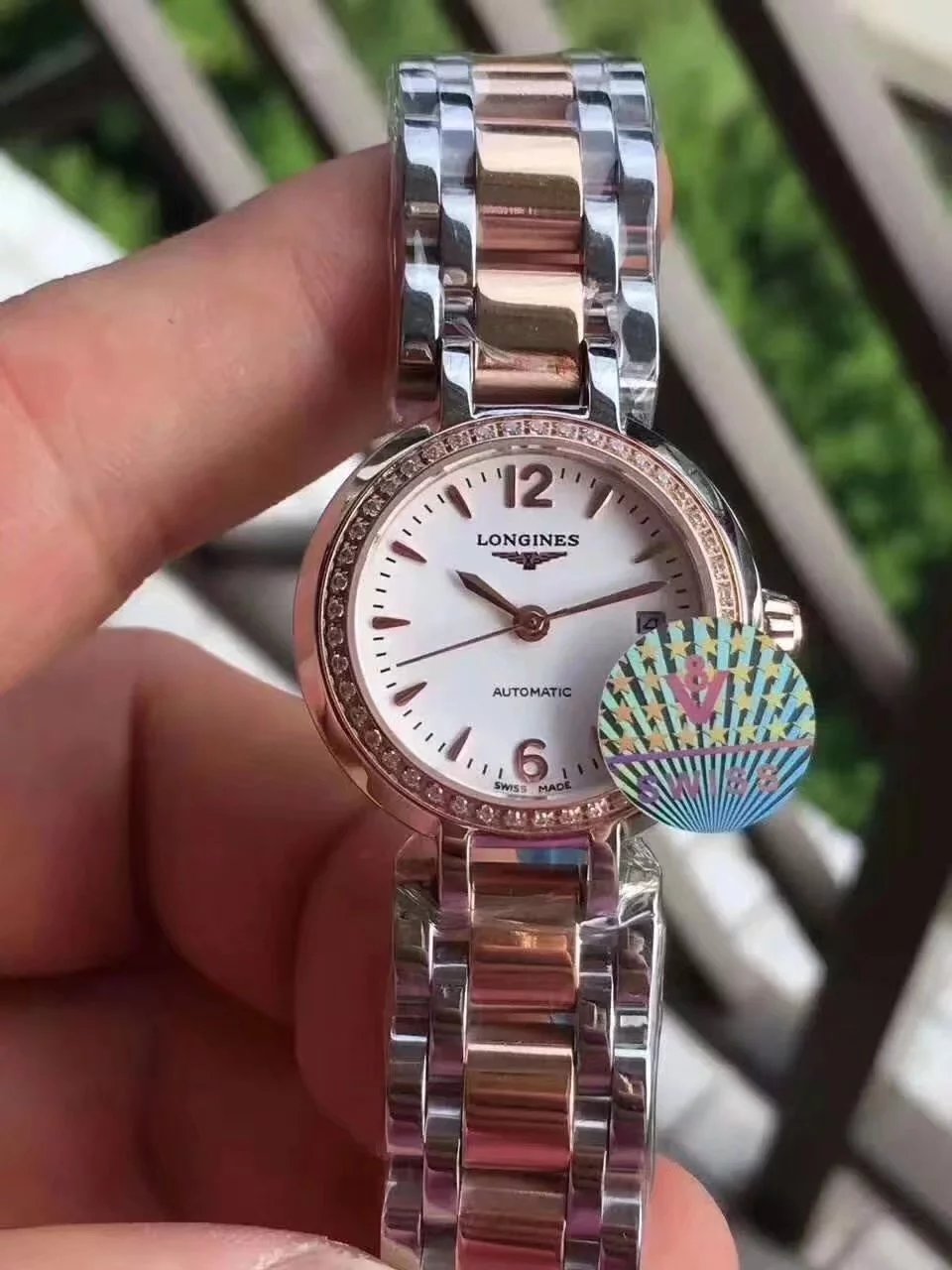 一比一高仿浪琴心月繫列女士鑲鉆機械手錶市場最高版本 玫瑰金￥3380元