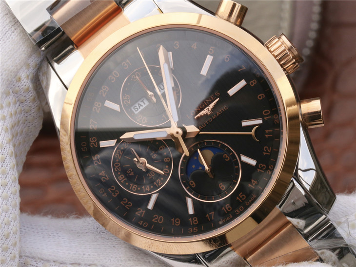復刻浪琴制錶傳統繫列康鉑款多功能自動機械錶 同步7751機械機芯￥3880元-高仿浪琴