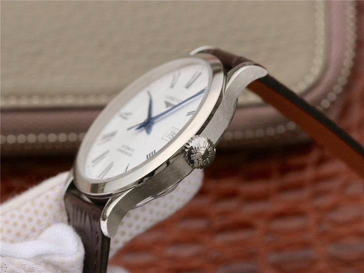 復刻浪琴開創者繫列男士機械手錶 新款 纖薄的圓弧型殼套 藍針￥3580元-高仿浪琴