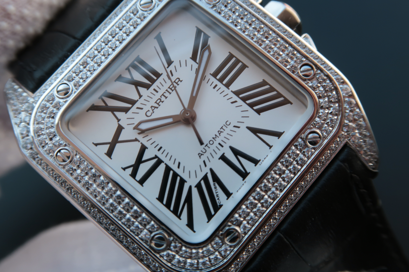 卡地亞一比一復刻正品刻模卡地亞cartier手錶山度士鑲鉆版￥3980元-高仿卡地亞