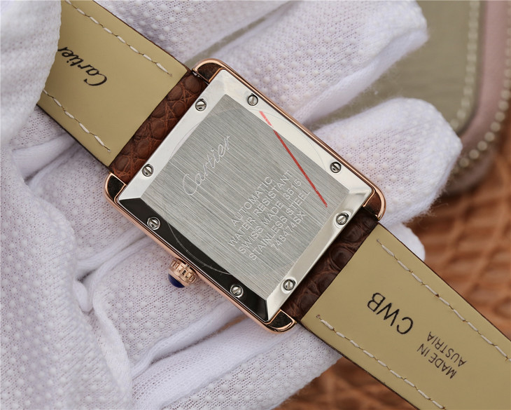 卡地亞坦克繫列W5200027腕錶 腕錶尺寸31x41mm 男士皮帶機械手錶￥3780-高仿卡地亞