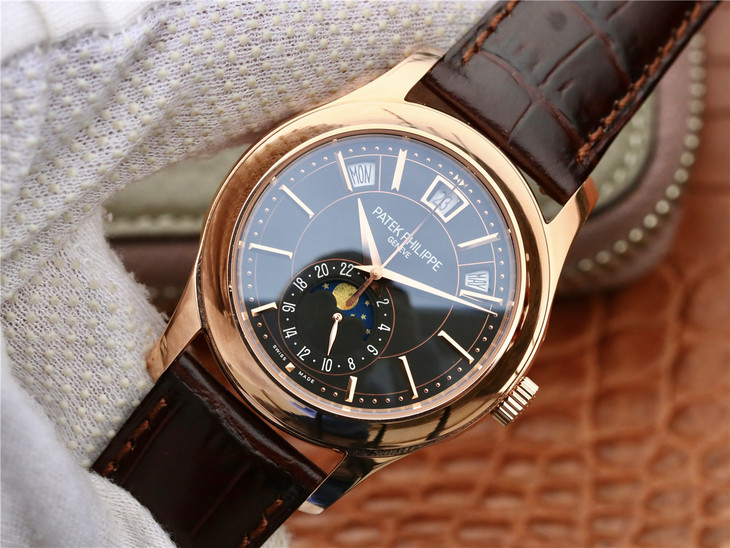 百達翡麗復雜功能計時5205G 皮錶帶 自動機械男士腕錶￥3980-高仿百達翡麗