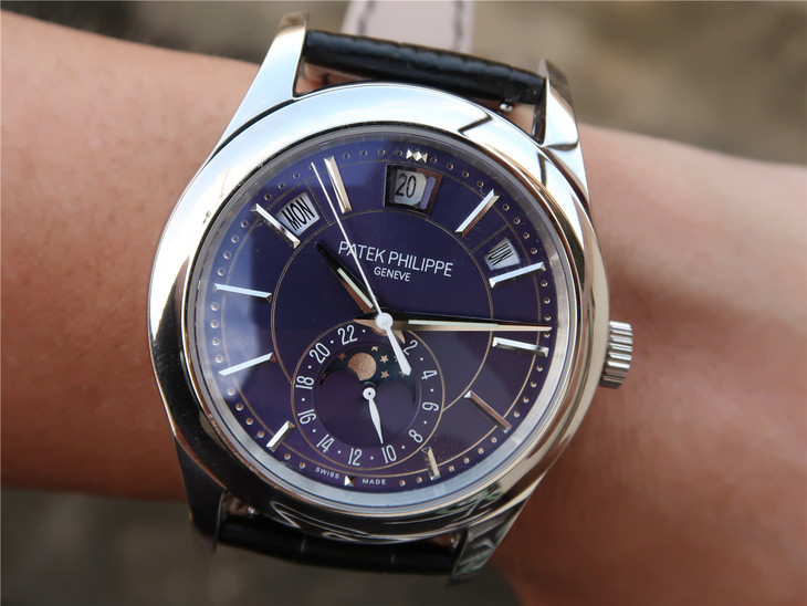 百達翡麗復雜功能計時5205G-013男士機械手錶 藍面款今年面市啦￥4380-高仿百達翡麗