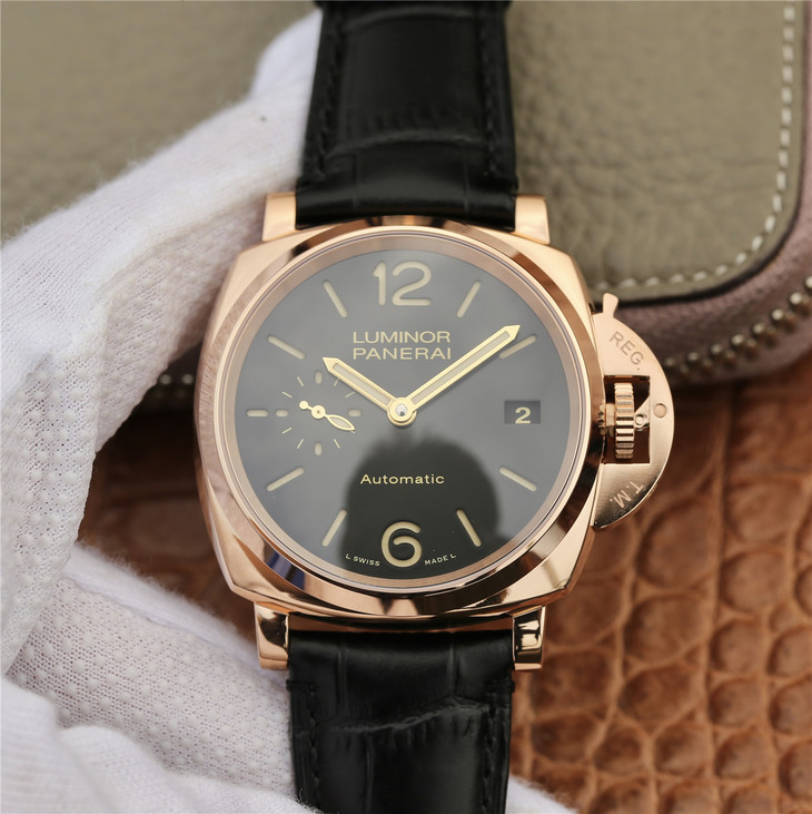 沛納海pam908 優雅典範紅金腕錶 男士腕錶 皮錶帶 自動機械機芯￥3980